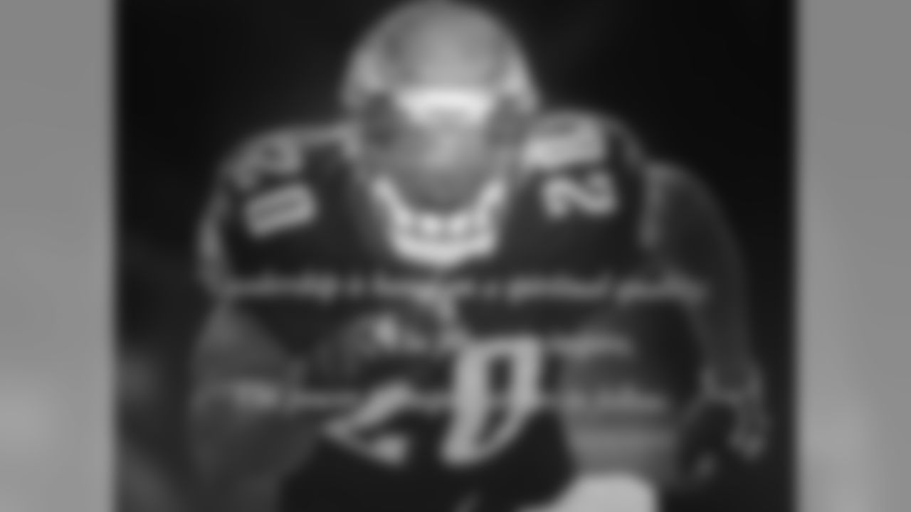 Safety Brian Dawkins' photo is paired with a very fitting quote, "Leadership is based on a spiritual quality; The power to inspire, The power to inspire others to follow." - Anonymous