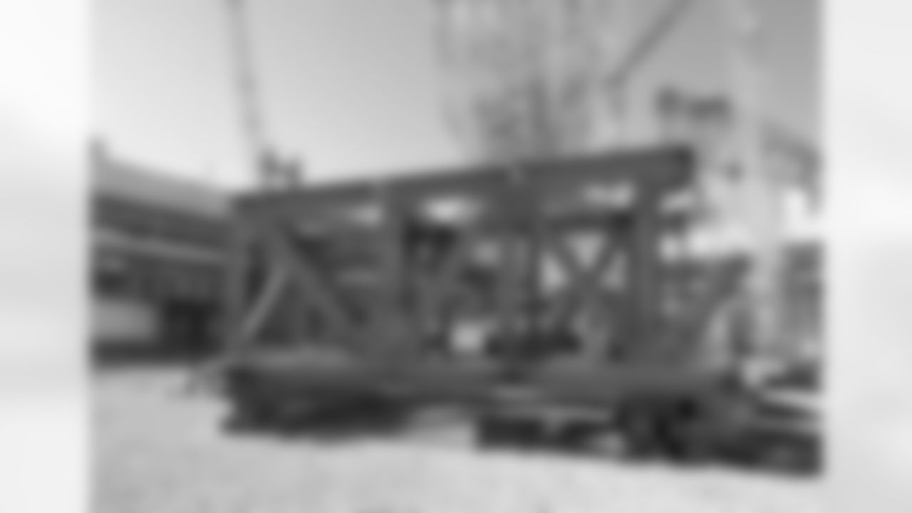 February 2016 – Steel continues to be prepared for installation and set at the stadium site. This includes the assembly of the roof steel trusses, exterior façade steel and interior metal wall framing of the building.