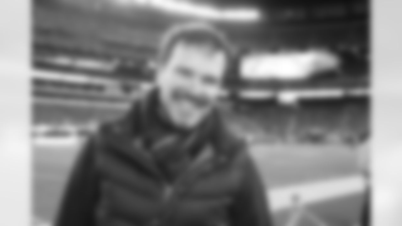 Actor Douglas Hodge poses for a photo on the sidelines of the Jets vs Texans game.
