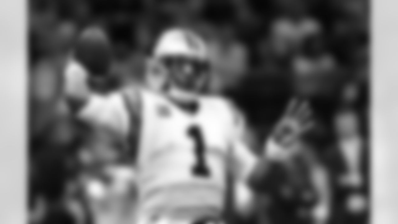 Carolina Panthers quarterback Cam Newton (1) passes in the first half of an NFL football game against the New Orleans Saints in New Orleans, Sunday, Dec. 3, 2017. (AP Photo/Bill Feig)