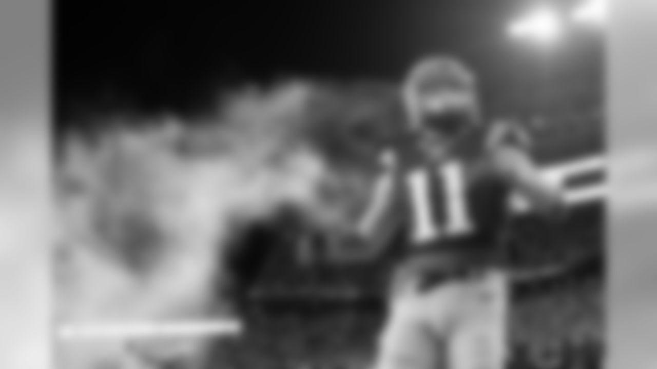 New England Patriots wore receiver Julian Edelman (11) enters the field before the divisional playoff game against the Houston Texans Saturday January 14, 2017 in Foxboro, Mass. (Damian Strohmeyer via AP)