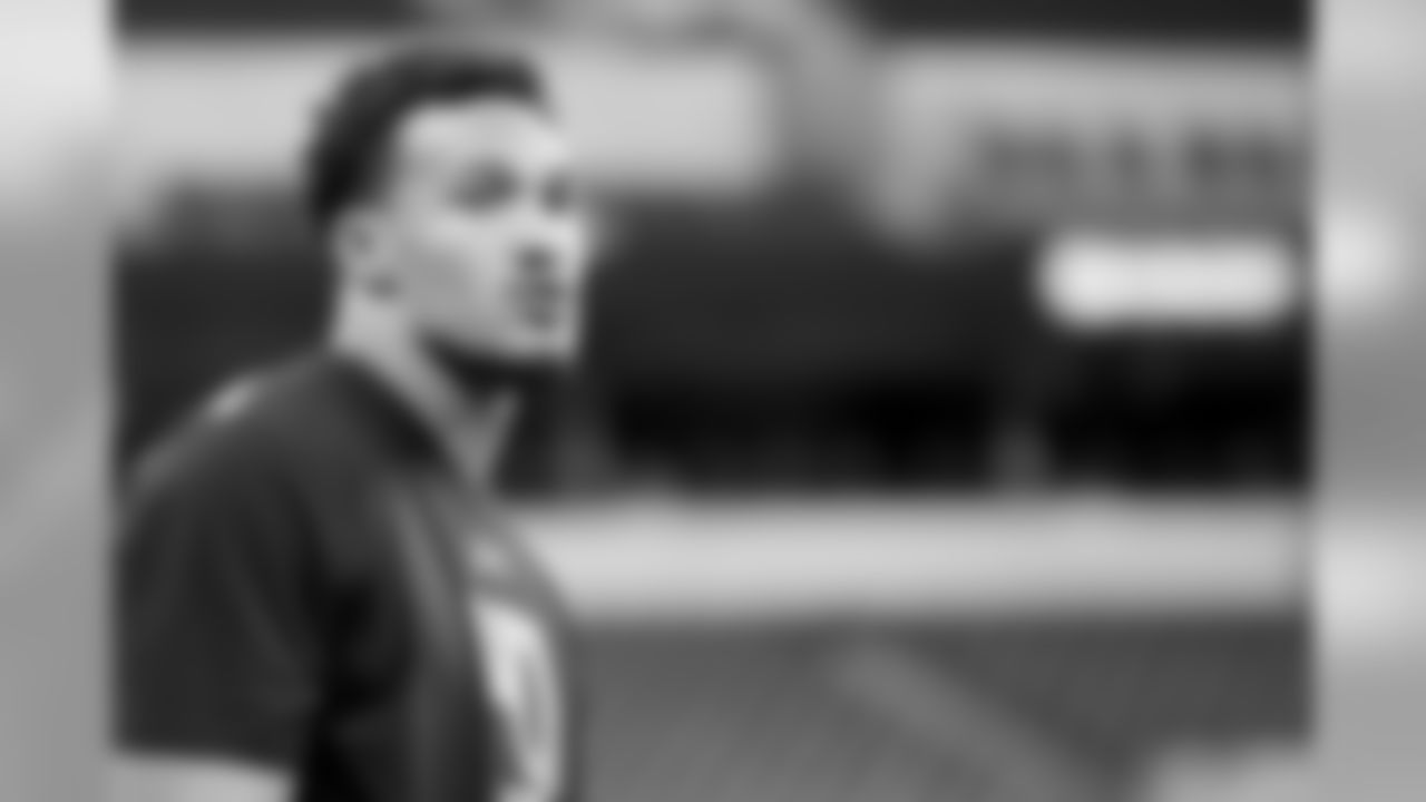 Youngstown defensive end Derek Rivers is seen before a drill at the 2017 NFL football scouting combine Sunday, March 5, 2017, in Indianapolis. (AP Photo/Gregory Payan)