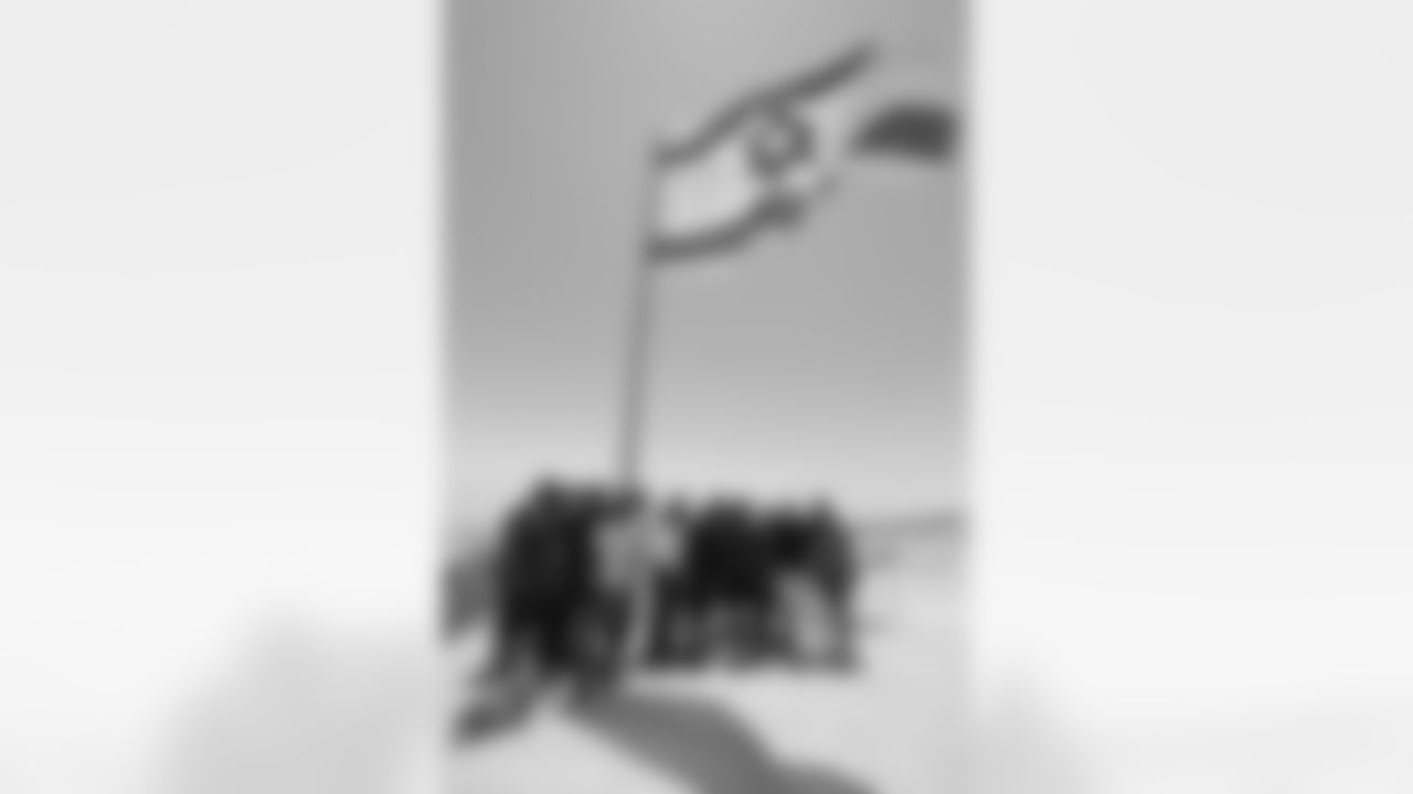 The group of Hall of Famers gather around the flag of Israel at Masada.