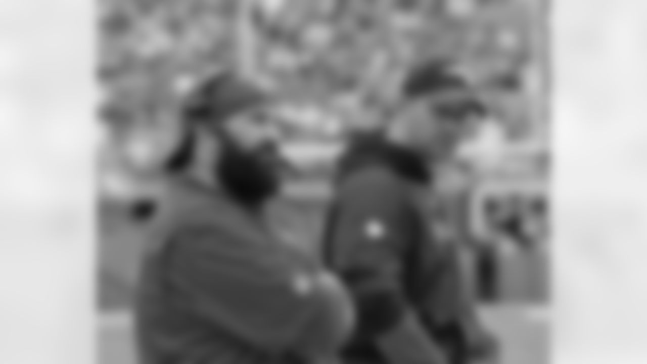 New England Patriots defensive coordinator Matt Patricia and special teams coach Joe Judge watch play against the Miami Dolphins Sunday, Jan. 3, 2016 at Miami Gardens, Fla. The Dolphins won 20 - 10 to end the NFL football regular season. (Al Messerschmidt via AP)