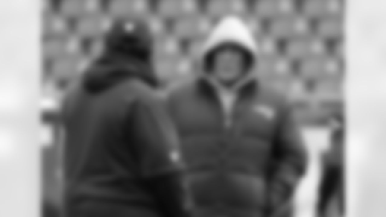 New England Patriots head coach Bill Belichick, right, speaks with defensive coordinator Matt Patricia, left, during an NFL football practice, Tuesday, Jan. 9, 2018, at Gillette Stadium, in Foxborough, Mass. The Patriots are scheduled to host the Tennessee Titans in an NFL divisional football AFC playoff game, Saturday, Jan. 13, 2018, in Foxborough. (AP Photo/Steven Senne)