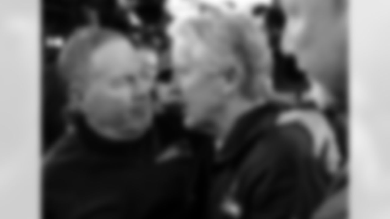 New England Patriots head coach Bill Belichick, left, and Seattle Seahawks head coach Pete Carroll speak at midfield after an NFL football game, Sunday, Nov. 13, 2016, in Foxborough, Mass. The Seahawks won 31-24. (AP Photo/Charles Krupa)