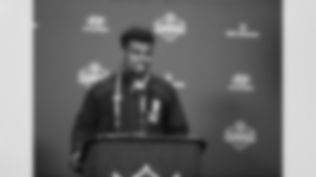 Ohio St. running back Ezekiel Elliott responds to a question during a news conference at the NFL football scouting combine Thursday, Feb. 25, 2016, in Indianapolis. (AP Photo/Darron Cummings)