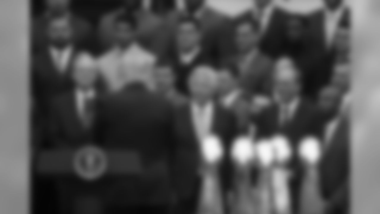 President Donald Trump talks to New England Patriots owner Robert Kraft during a ceremony on the South Lawn of the White House in Washington, Wednesday, April 19, 2017, where the president honored the Super Bowl Champion New England Patriots for their Super Bowl LI victory. (AP Photo/Andrew Harnik)