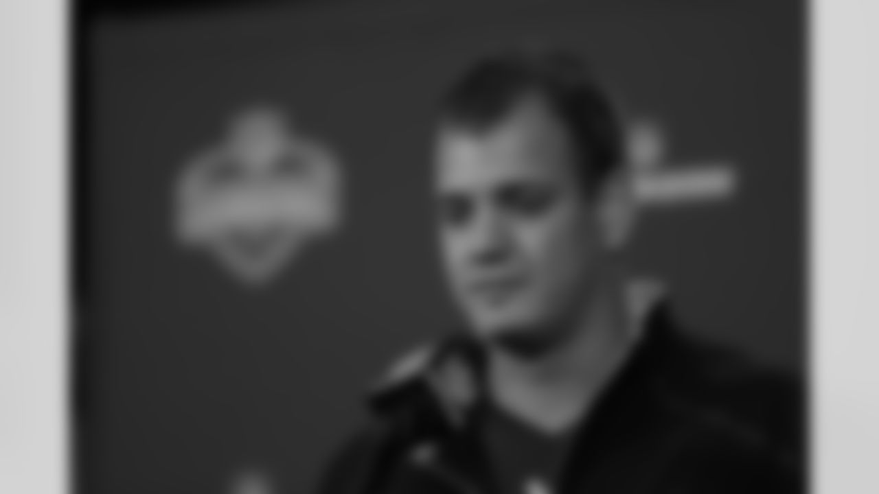 Kansas St. running back Glenn Gronkowski speaks during a press conference at the NFL football scouting combine in Indianapolis, Thursday, Feb. 25, 2016. (AP Photo/Michael Conroy)