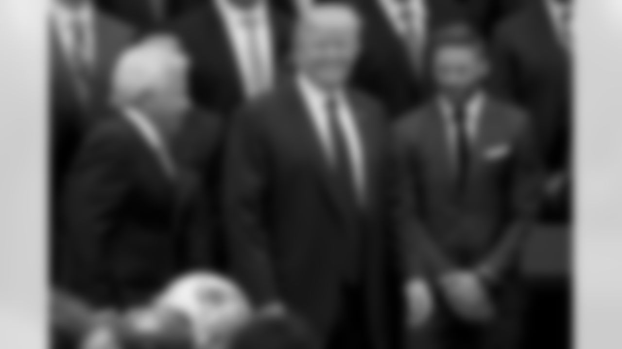 From left, New England Patriots owner Robert Kraft, President Donald Trump, and New England wide receiver Julian Edelman, appear at a ceremony on the South Lawn of the White House in Washington, Wednesday, April 19, 2017, where the president honored the Super Bowl Champion New England Patriots for their Super Bowl LI victory. (AP Photo/Andrew Harnik)