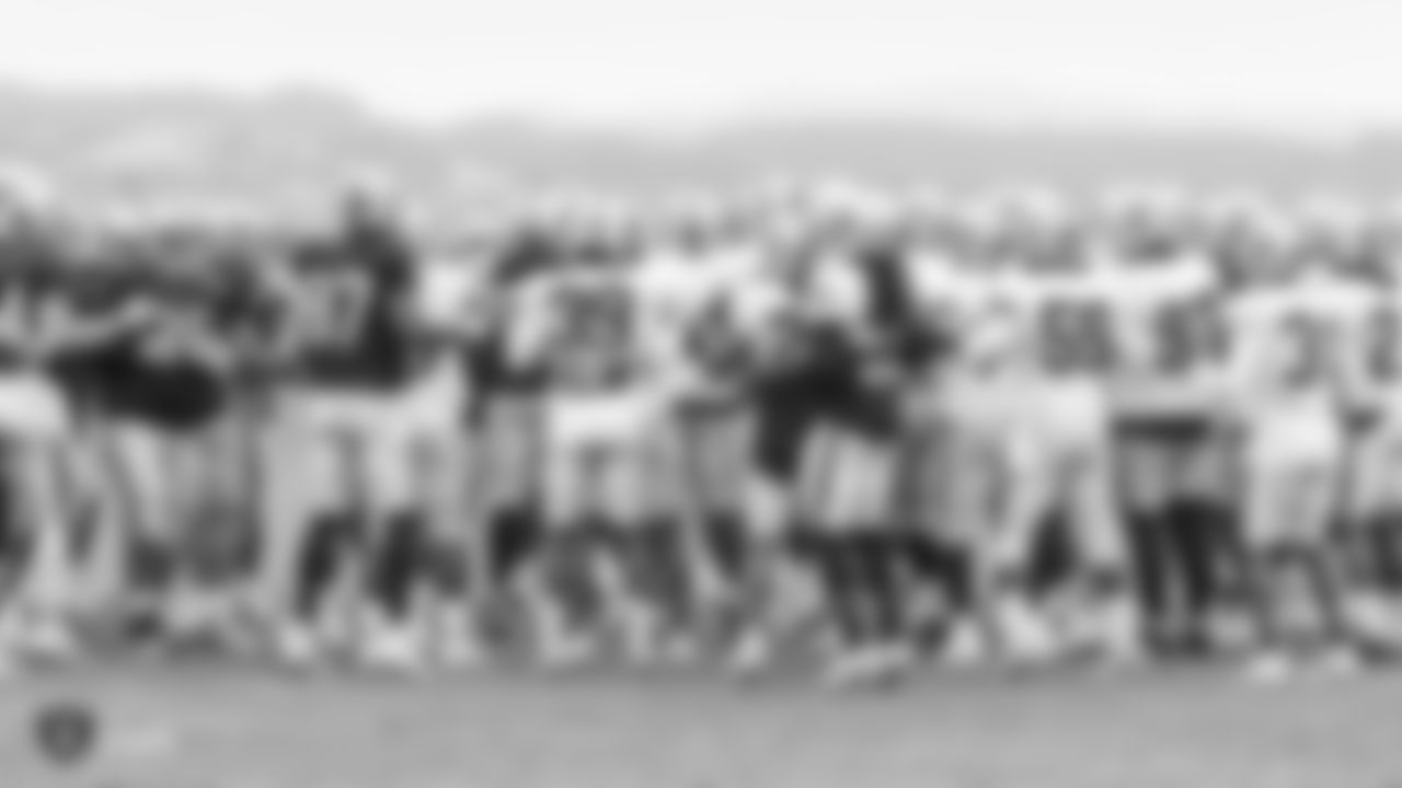 Oakland Raiders players and coaches on the field for a preseason practice at the Oakland Raiders Practice Facility, Tuesday, August 21, 2018, in Alameda, California.