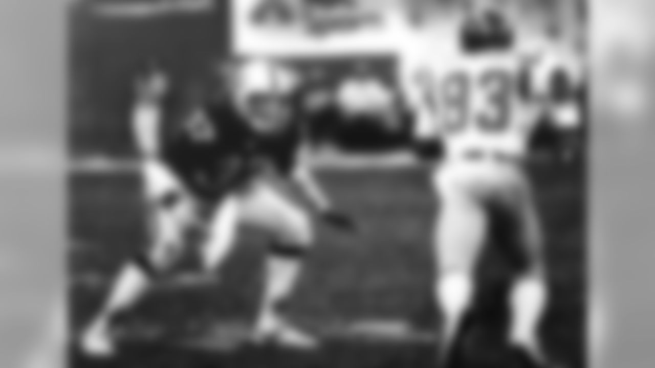 Lester Hayes squares up to deliver a big hit.