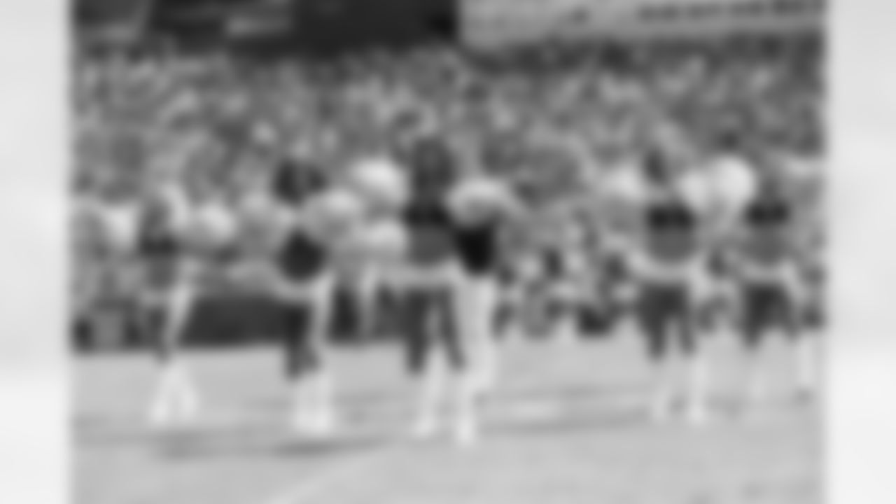 The Los Angeles Rams Cheerleaders perform, during the Los Angeles Rams face the Oakland Raiders during the 19 - 15 victory in a Week 2 Preseason game, Saturday, August 18, 2018, at the Los Angeles Memorial Coliseum in Los Angeles, CA. (Will Navarro/Rams)