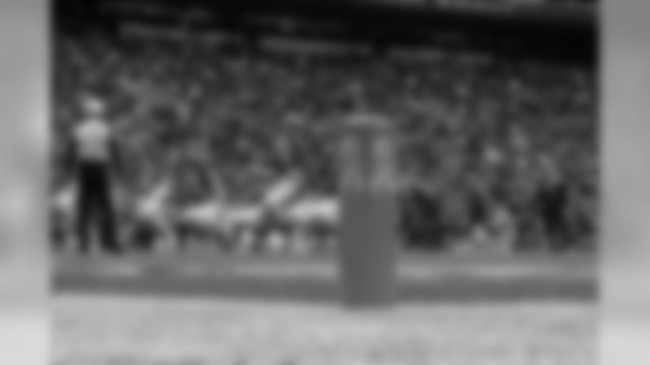 Goal line markers were adorned with "Salute to Service" stickers during the game.