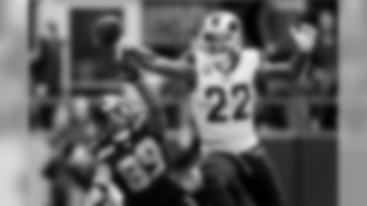 Seahawks receiver Doug Baldwin battles with Rams cornerback Trumaine Johnson for a pass that eventually fell incompete.
