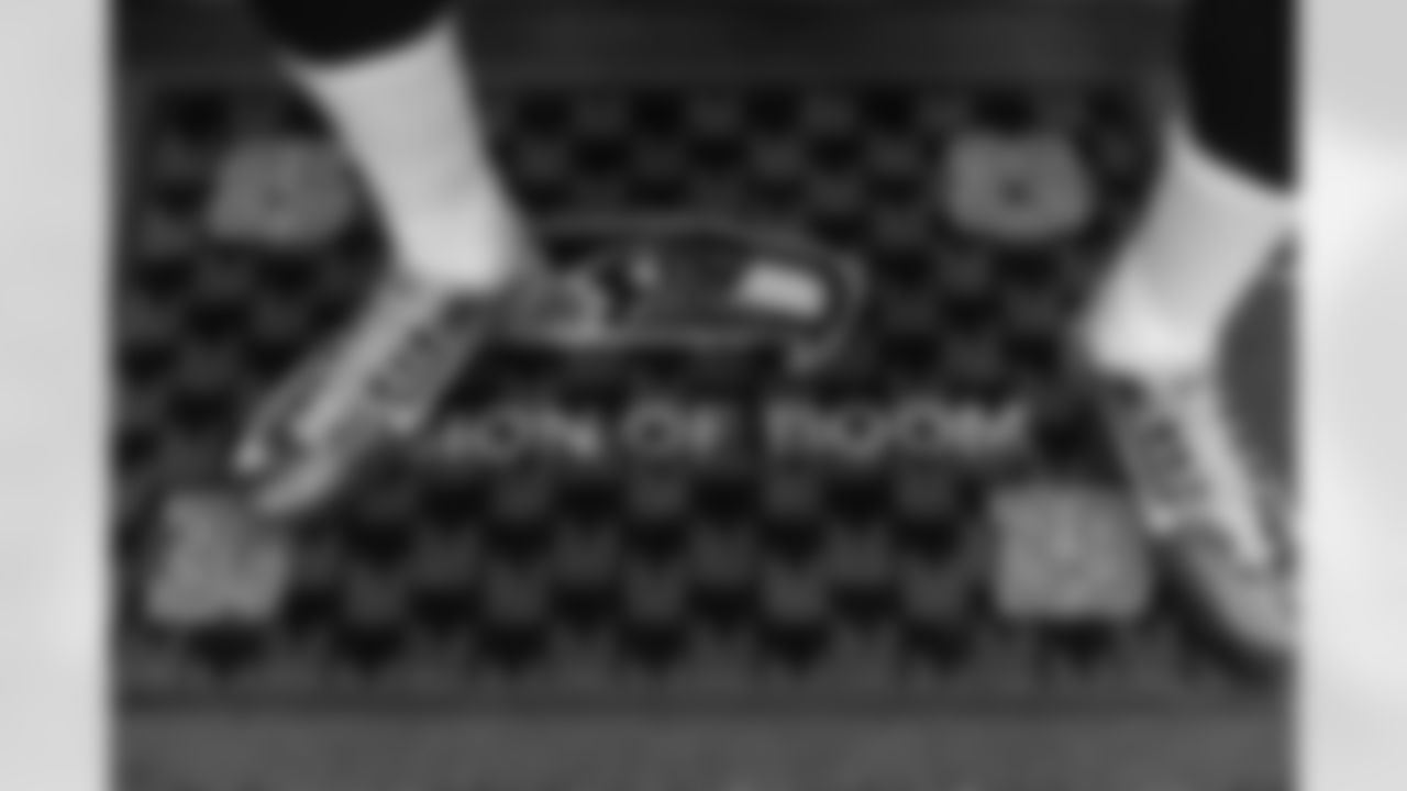 Richard Sherman's Nike shoes match his Legion of Boom mat that sits in front of his locker.