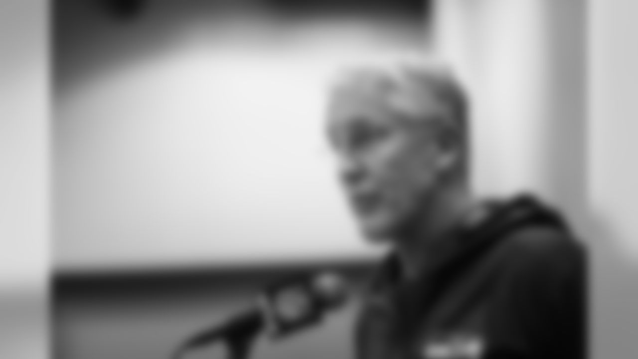 Seattle Sea Hawks head coach Pete Carroll speaks with the media at the NFL football scouting combine, Thursday, March 2, 2017 in Indianapolis. (AJ Mast via AP Images)