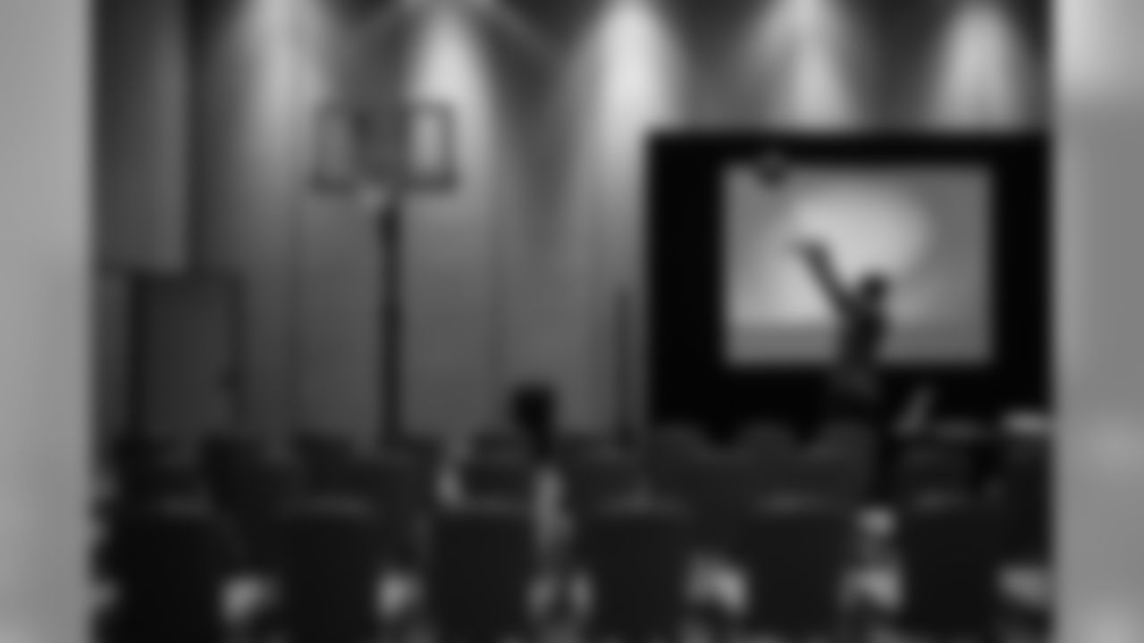 MONDAY - JAN 26 -- Receiver Jermaine Kearse was one of the first into the meeting room at the team's Arizona Grand Resort headquarters. As customary, a basketball hoop was stationed to one side of the room for the traditional shooting competitions that begin each team meeting.