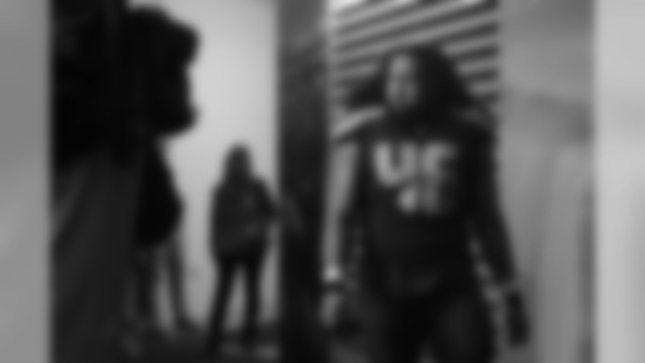Seahawks fullback Will Tukuafu walks from the locker room to the field before the game on Sunday.