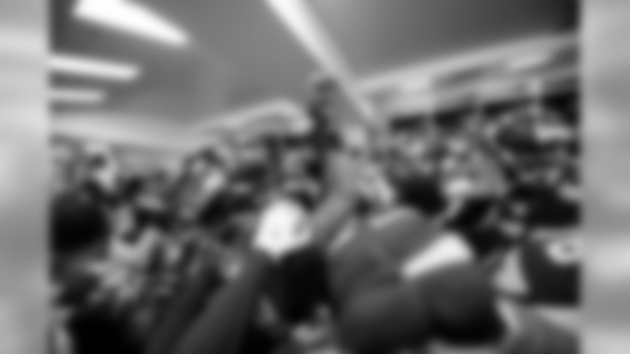 The Seahawks gather in the center of their locker room before heading to the field to take on the Arizona Cardinals.
