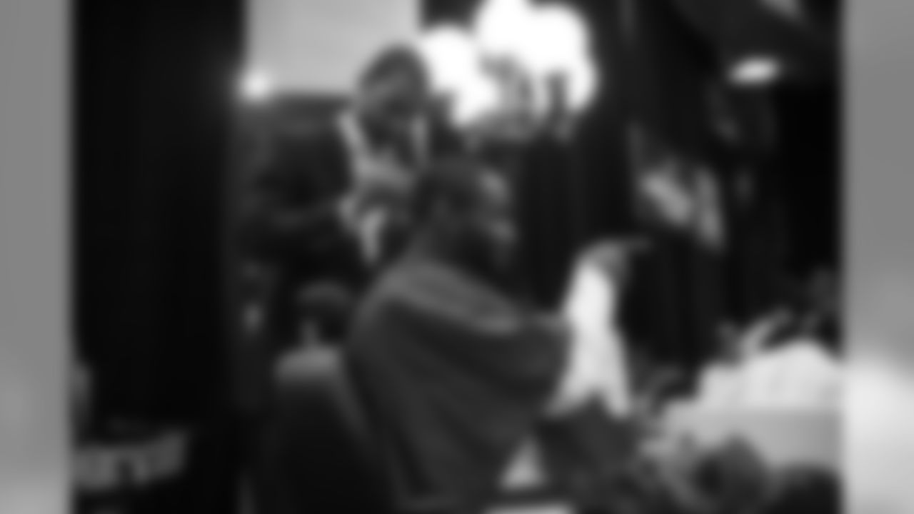TUESDAY - JAN 27 -- Tuesday of Super Bowl week is always Media Day, and the NFL set up a hair-cutting station in the team's VIP room. Receiver Ricardo Lockette took advantage of the perk to get his hair trimmed before the team headed out to face the cameras and microphones.