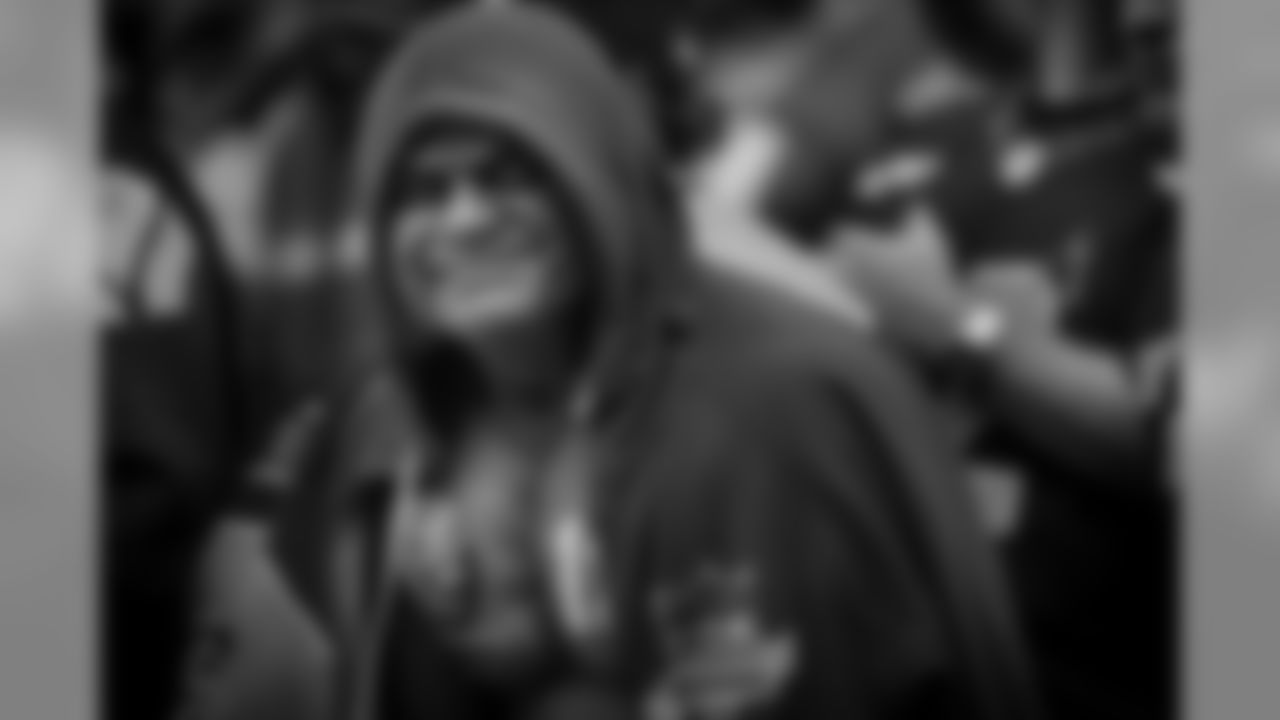 His smile belies the hulky presence of this Seahawks fan.