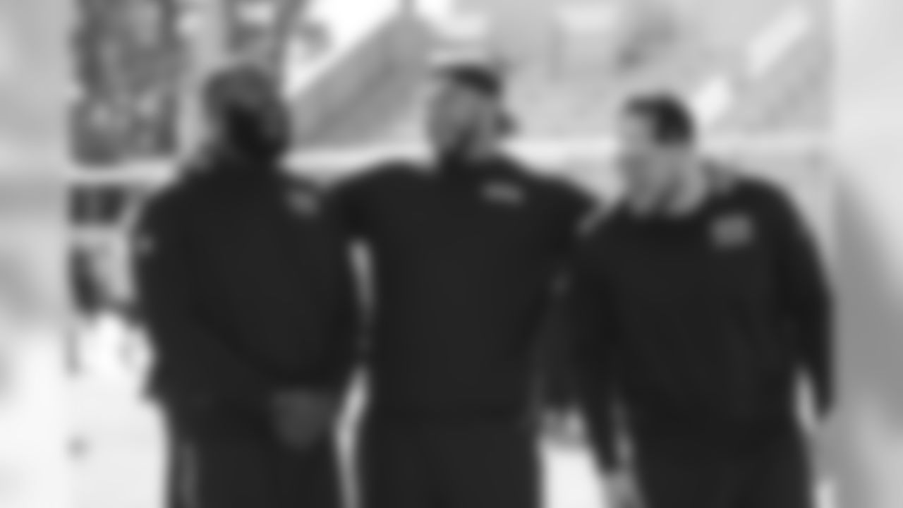 The weather was warmer in Carolina for the divisional playoff game against the Panthers and offensive linemen Russell Okung, Garry Gilliam and Justin Britt shared a laugh at the Saturday walk-thru.