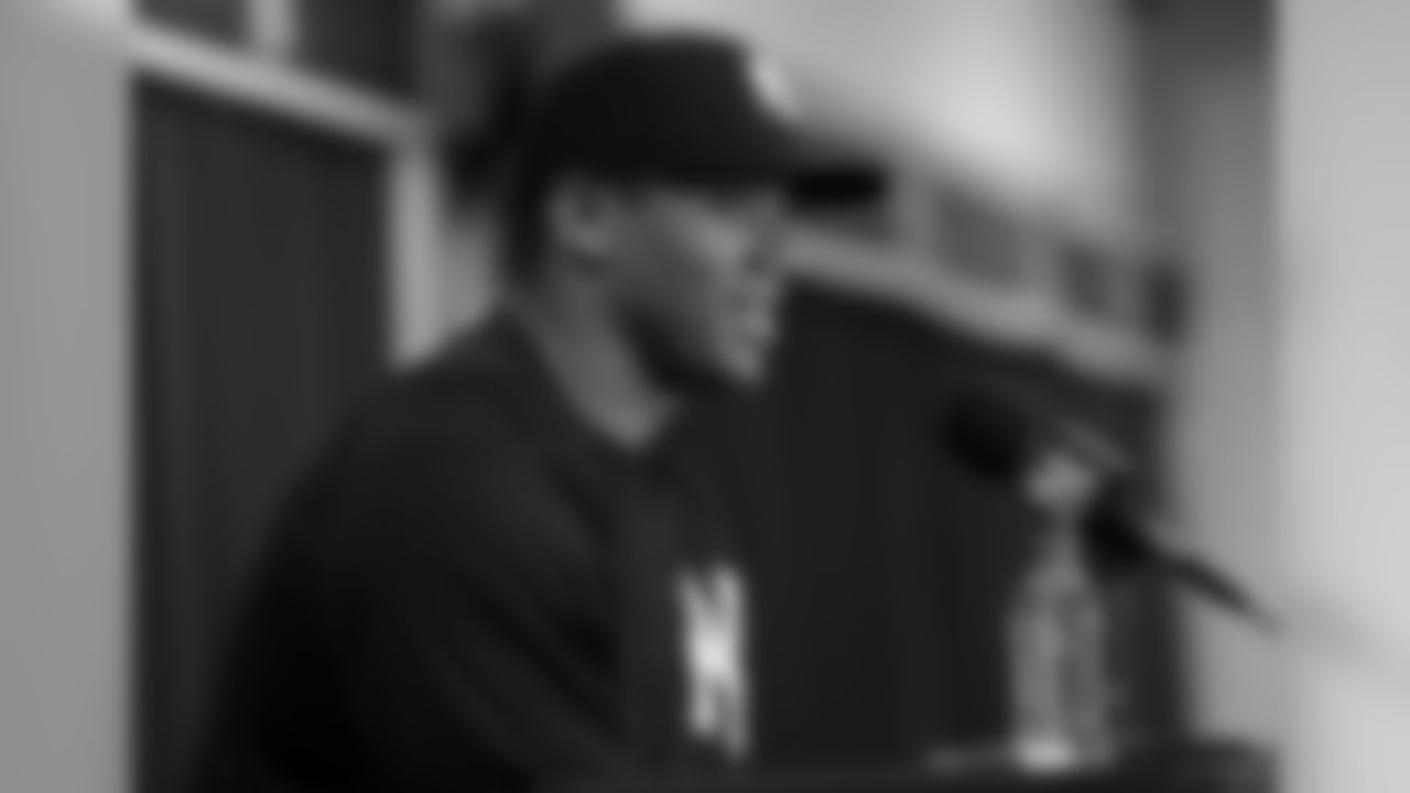 Seattle Seahawks quarterback Russell Wilson speaks during a news conference at New York Yankees baseball spring training camp, Monday, Feb. 26, 2018, in Tampa, Fla. (AP Photo/Lynne Sladky)
