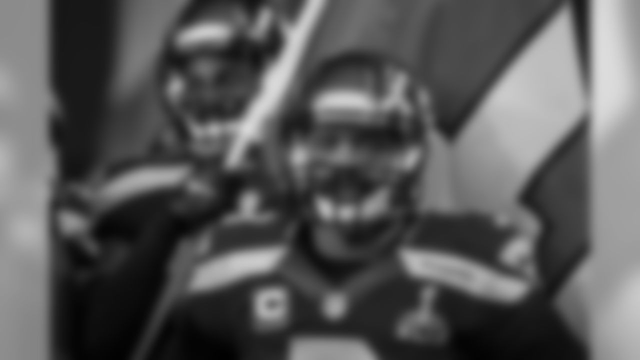 Quarterback Russell Wilson stares straight ahead as the team waits for its cue to take the field during pregame introductions.