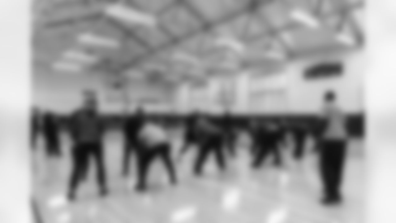 Once upstairs, the team underwent their customary walk-thru, only on a basketball court instead of a football field.