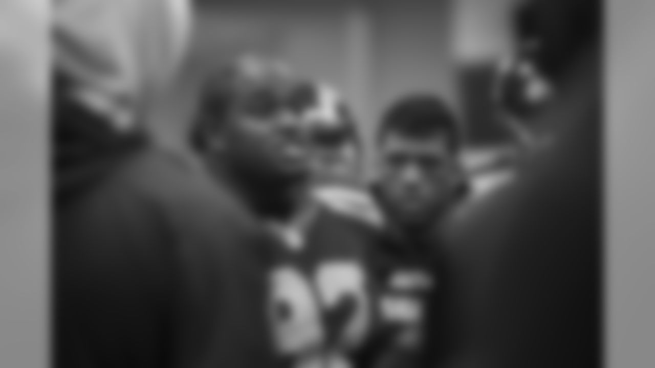 Defensive end Brandon Mebane spoke to the team just moments before they took the field for the game with the Pittsburgh Steelers.