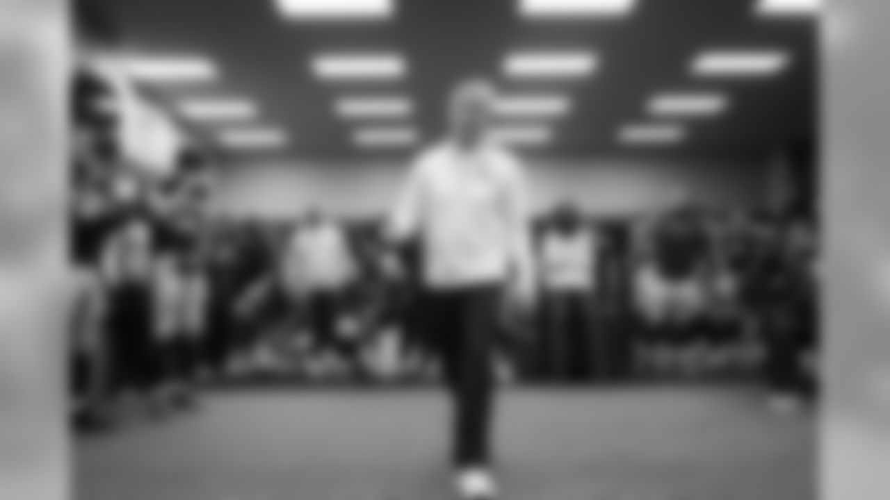 Head coach Pete Carroll addresses the Seahawks in the visitor's locker room after the season-ending loss to the Carolina Panthers in the divisional round of the playoffs.