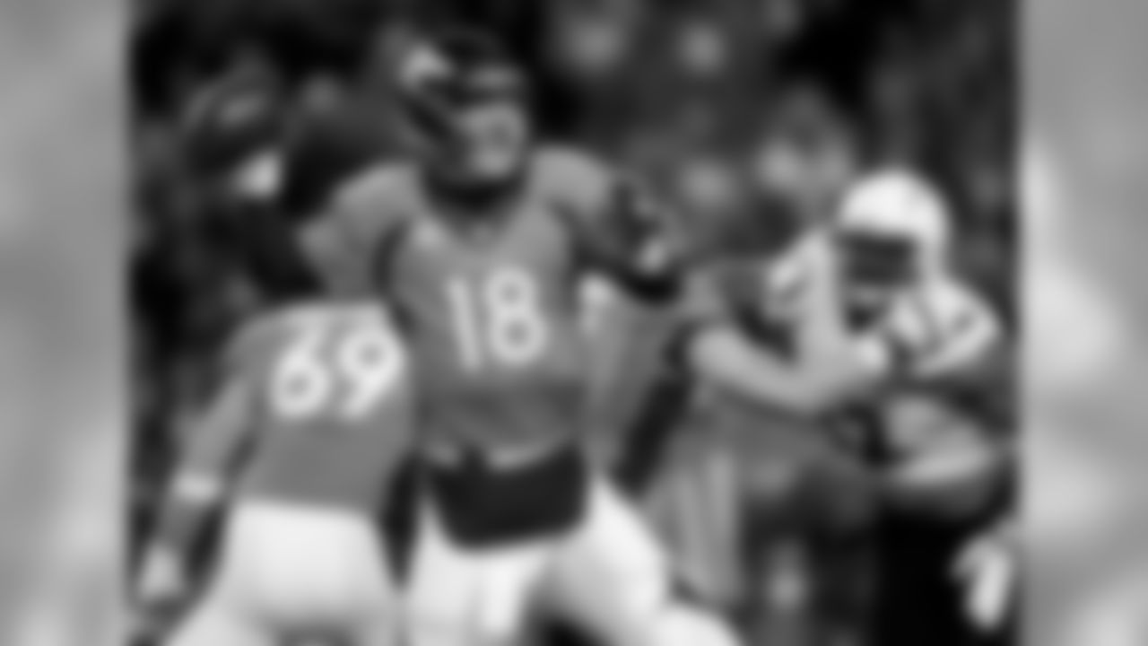 Broncos QB Peyton Manning completed 198 of 331 passes (59.8%) in the regular season for 2,249 yards, 9 touchdowns and 17 interception for a quarterback rating of 67.9.