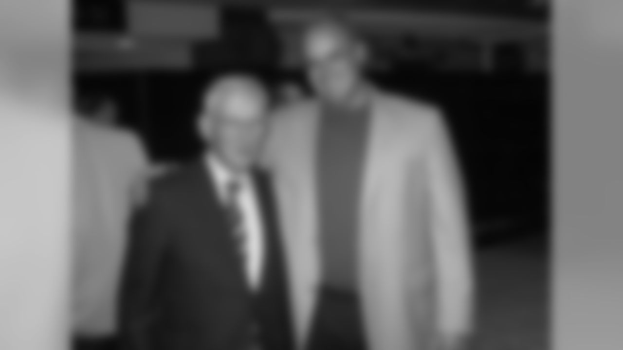 Dan Rooney poses for a photo with General Manager Kevin Colbert during the Super Bowl XL ring ceremony at Heinz Field.