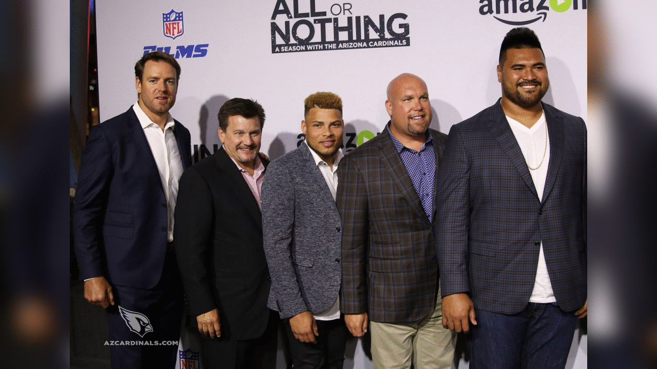 (From left) Carson Palmer, Michael Bidwill, Tyrann Mathieu, Steve Keim, Mike Iupati
