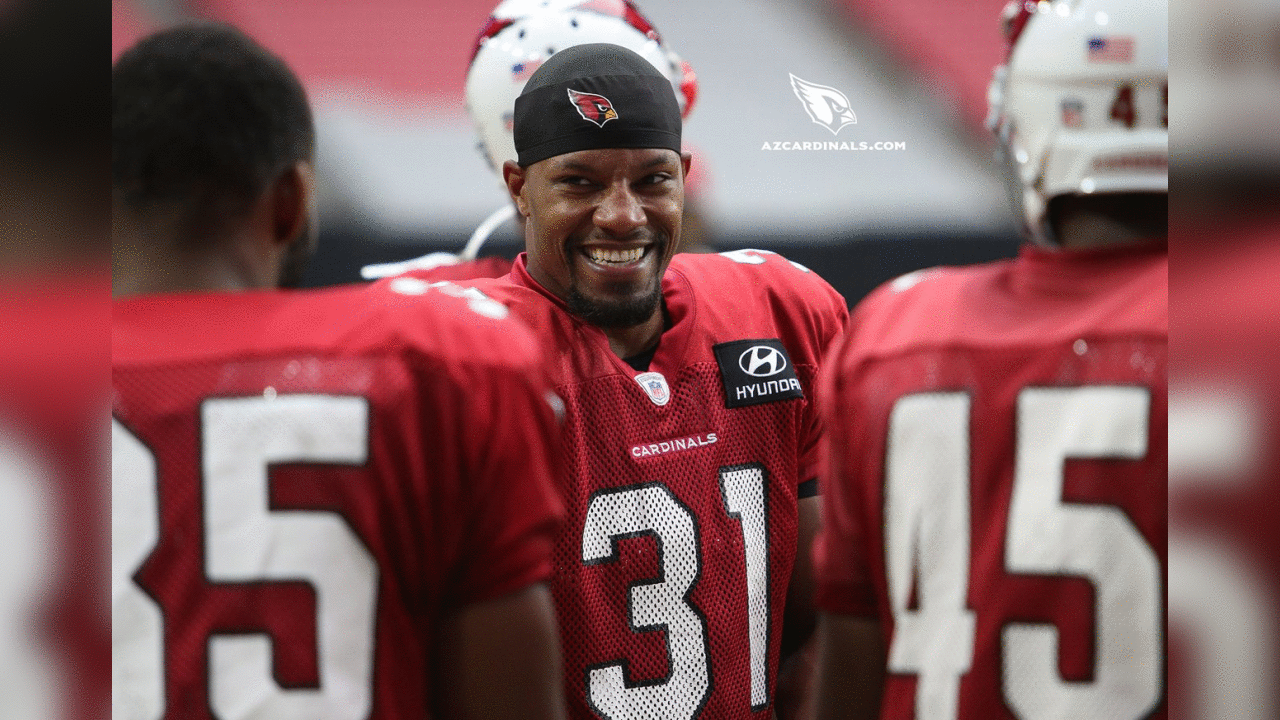 RB David Johnson laughs during a break in the action
