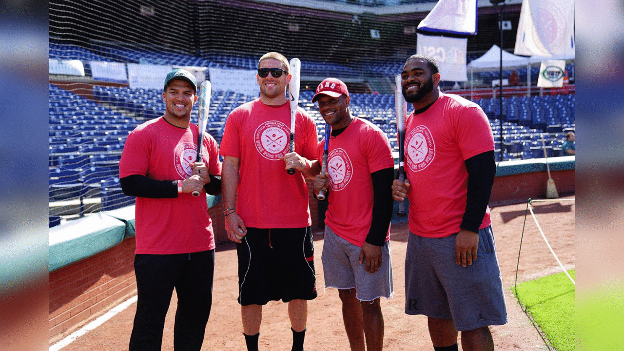 Trey Burton, Zach Ertz, Rodney McLeod, and Brandon Graham participated in Home Runs For Heart at Citizens Bank Park on Tuesday to support the American Heart Association.