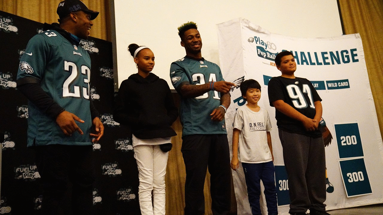 On November 14, Jordan Matthews, Jalen Mills and Rodney McLeod visited the Fell School for a special Fuel Up to PLAY 60 pep rally.