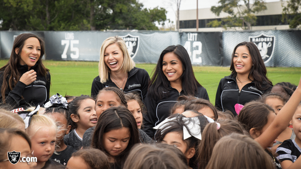 The Raiderettes, Junior Raiderettes, and parents on the second day of Junior Raiderettes practice at the Oakland Raiders Practice Facility, Sunday, August 19, 2018, in Alameda, California.