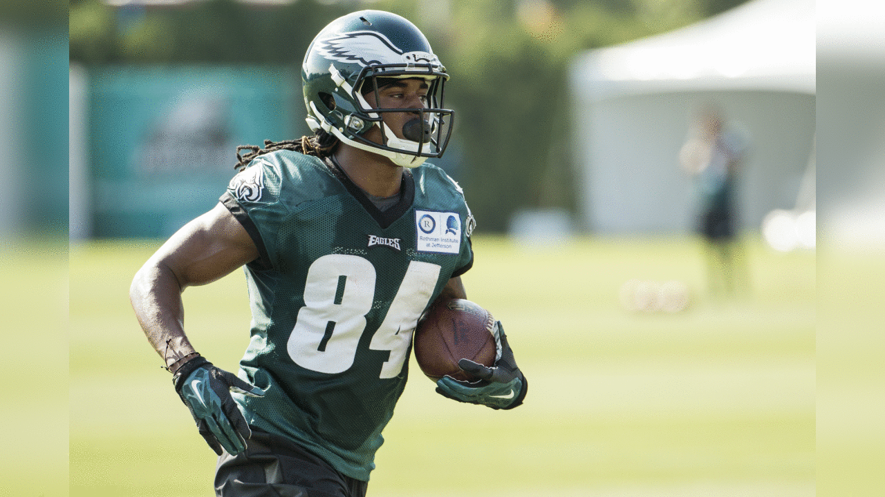 Philadelphia Eagles wide receiver Marcus Johnson in action during practice at NFL football training camp, Monday, July 25, 2016, in Philadelphia. (AP Photo/Chris Szagola)