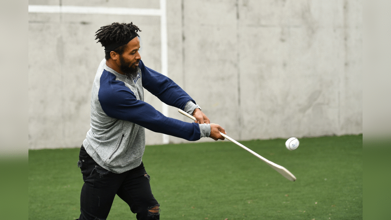 23 March 2018; Two-time Superbowl winning coach, Rob Ryan, Seattle Seahawks Earl Thomas, New York Giants Landon Collins and Baltimore Ravens Alex Collins, touched down in Dublin today for the NFL UK Live event, presented by Subway®. As part of their visit, Earl, Landon and Alex accompanied by Rob Ryan and the Vince Lombardi trophy put their athleticism to the test today at Dublins Clanna Gael Fontenoy GAA Club, where hurling legend Jackie Tyrell, and Dublin football legend attempted to teach them the skills of our national sports. The NFL UK Live event, presented by Subway®, will take place tomorrow (Saturday, 24th March) at Dublins Convention Centre where Rob, Earl, Landon and Alex will also be joined by the Philadelphia Eagles Jay Ajayi for an evening of entertainment, hosted by Sky Sports presenter, Neil Reynolds. Doors for the event open at 6pm, with the live show kicking off at 7.30pm. Tickets for the event, which are free-of-charge, are available at: www.nfluk.com/events/Dublin.html . Pictured is Earl Thomas of the Seattle Seahawks at Clanna Gael Fontenoy GAA Club, Irishtown, Dublin Photo by Brendan Moran/Sportsfile