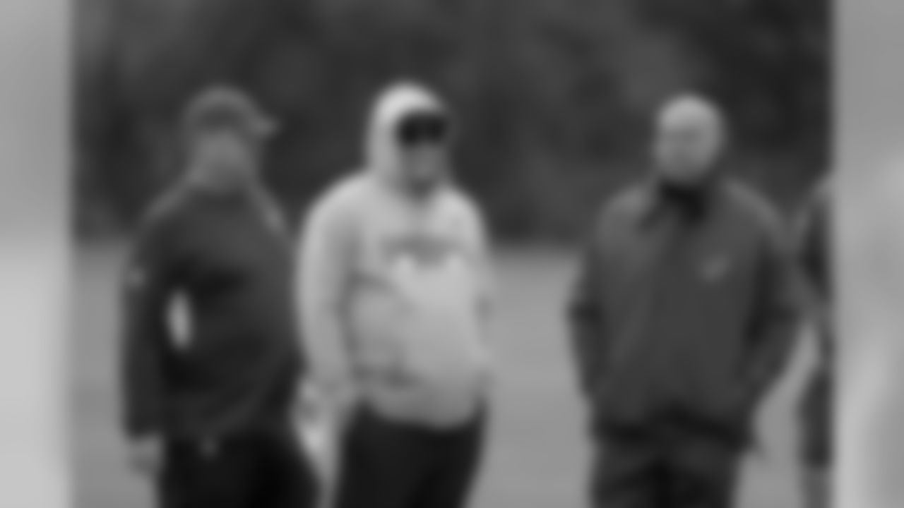 With RB coach Freddie Kitchens (left) and Keim in London this season