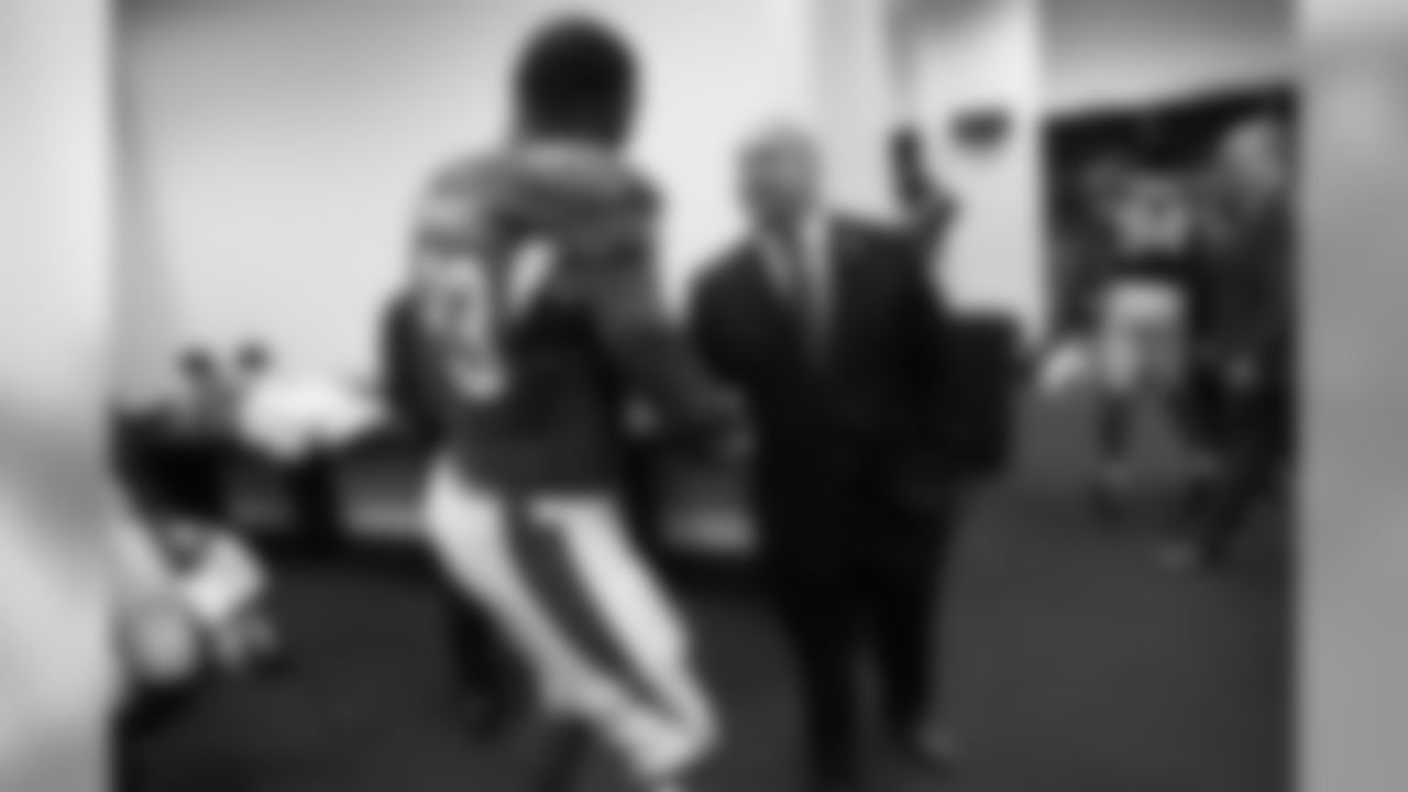 Keim with a postgame handshake for DE Calais Campbell