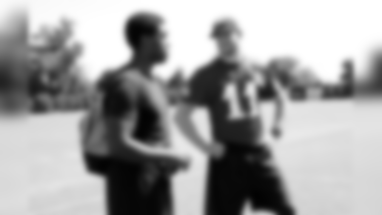 QB Carson Wentz also hung around later to chat with the high school players.