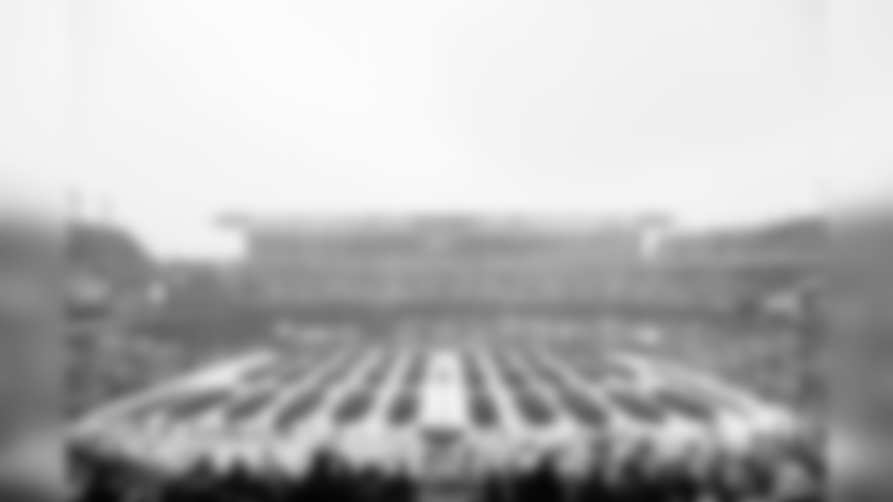 The marching band playing through the snow at Lincoln Financial Field.