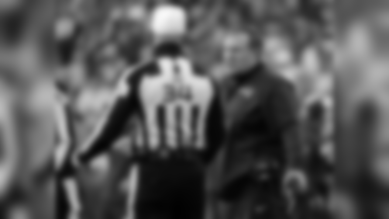 New England Patriots head coach Bill Belichick, right, argues a call with referee Clete Blakeman during the first half of the AFC championship NFL football game against the Jacksonville Jaguars, Sunday, Jan. 21, 2018, in Foxborough, Mass. (AP Photo/David J. Phillip)