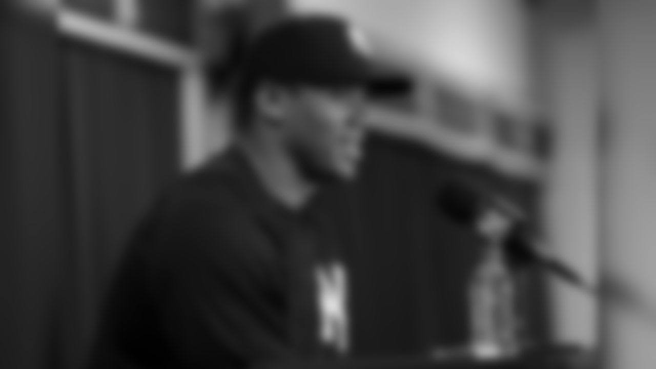 Seattle Seahawks quarterback Russell Wilson speaks during a news conference at New York Yankees baseball spring training camp, Monday, Feb. 26, 2018, in Tampa, Fla. (AP Photo/Lynne Sladky)