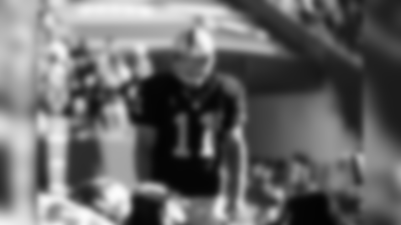 Oakland Raiders kicker Sebastian Janikowski (11) lines up for a field goal in a week-eight NFL football game against the Tampa Bay Buccaneers Oct. 30, 2016 in Tampa, Fla. Oakland won 30 - 24 in overtime. (Al Messerschmidt via AP)