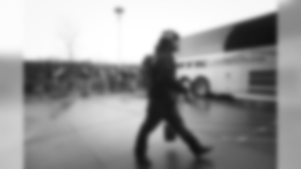 An unusually large media contingent waited outside the VMAC to witness Seahawks running back Marshawn Lynch boarding the team buses for the trip to Carolina on Friday afternoon.