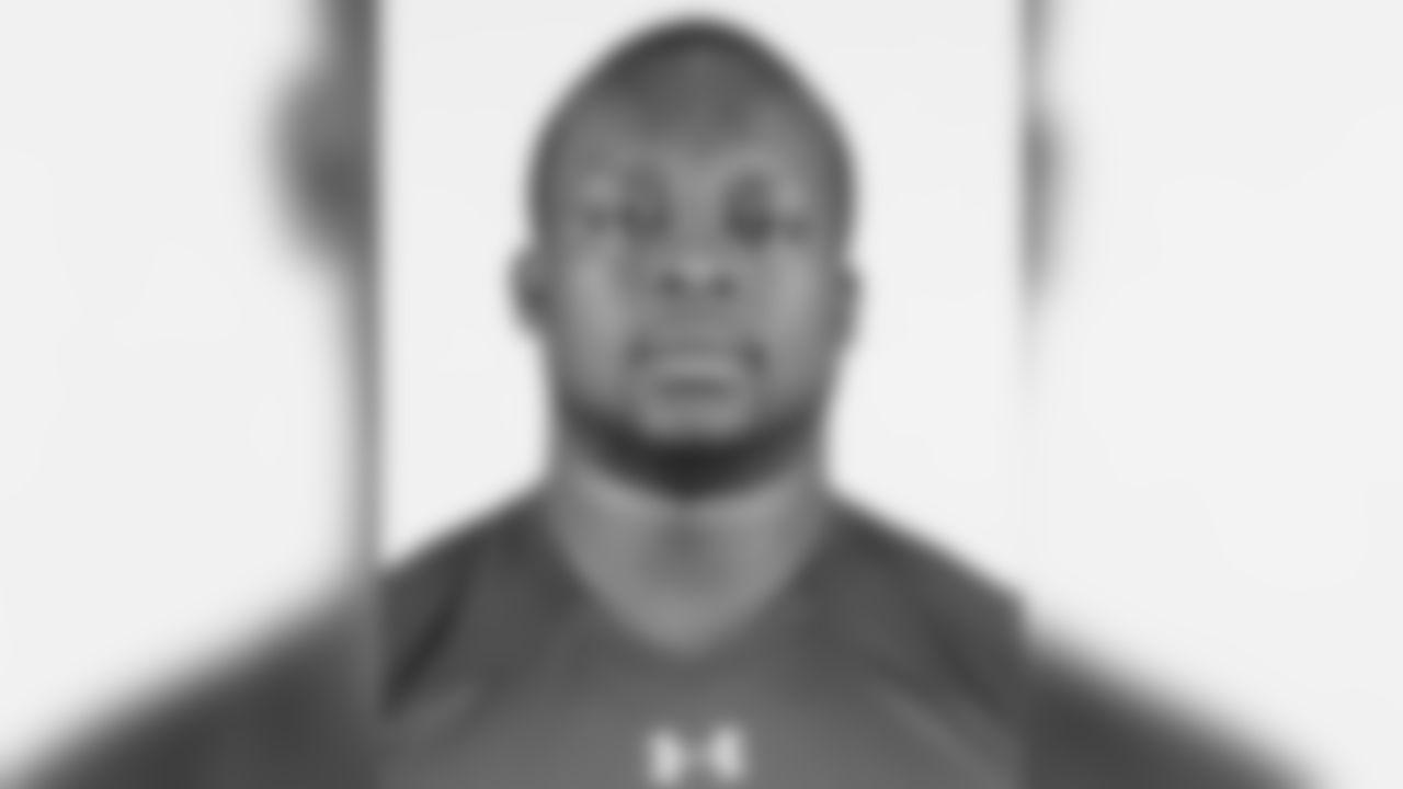 Boise State offensive lineman Rees Odhiambo poses for a headshot during the 2016 NFL Scouting Combine at Lucas Oil Stadium on Wednesday, Feb. 24, 2016 in Indianapolis. (Ben Liebenberg via AP)